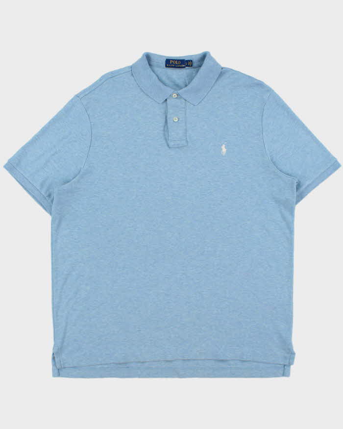 Vintage Polo Ralph Lauren Sky Blue Marl Soft Cotton Classic Fit Short Sleeve Polo-Shirt - L