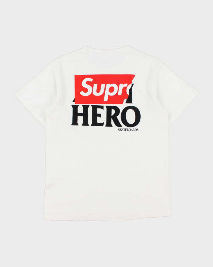 SS14 Supreme x Anti Hero White Heavyweight Made In USA Crewneck Pocket T-Shirt - M