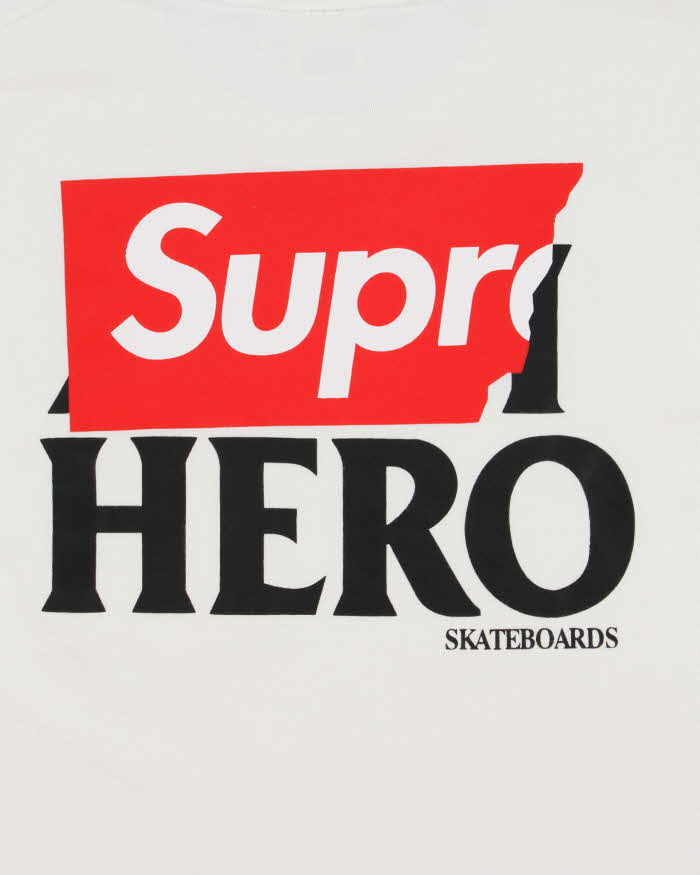 SS14 Supreme x Anti Hero White Heavyweight Made In USA Crewneck Pocket T-Shirt - M