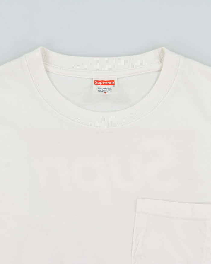 SS14 Supreme x Anti Hero White Heavyweight Made In USA Crewneck Pocket T-Shirt - M