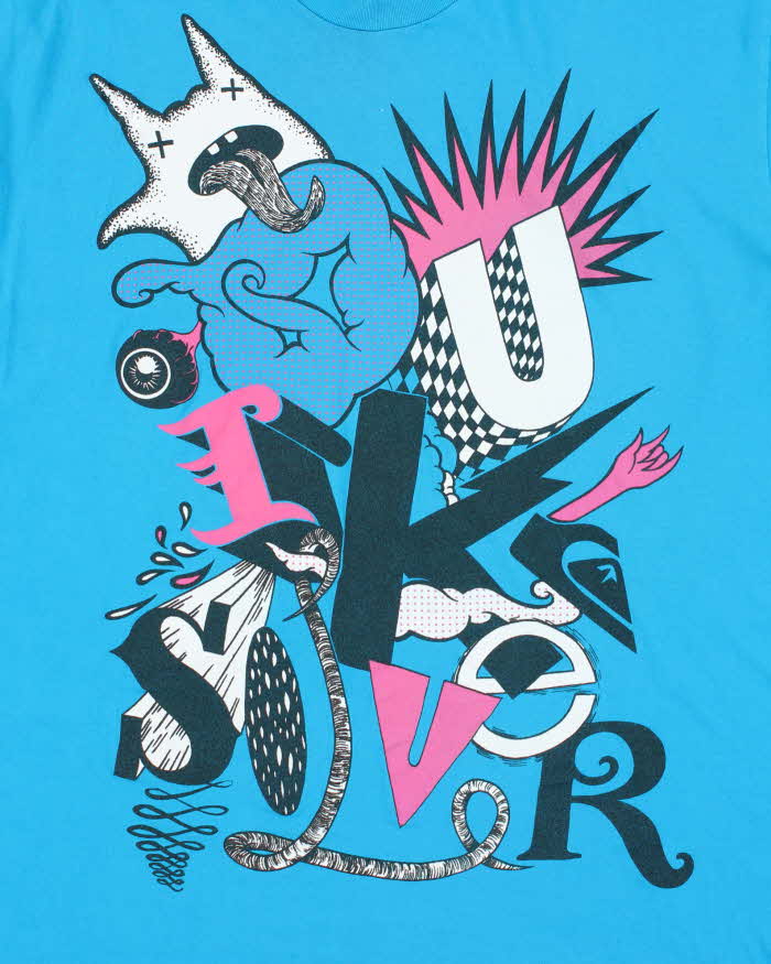 Vintage Y2K 00s Quiksilver Aqua Heavyweight Made In USA Crewneck T-Shirt - XL