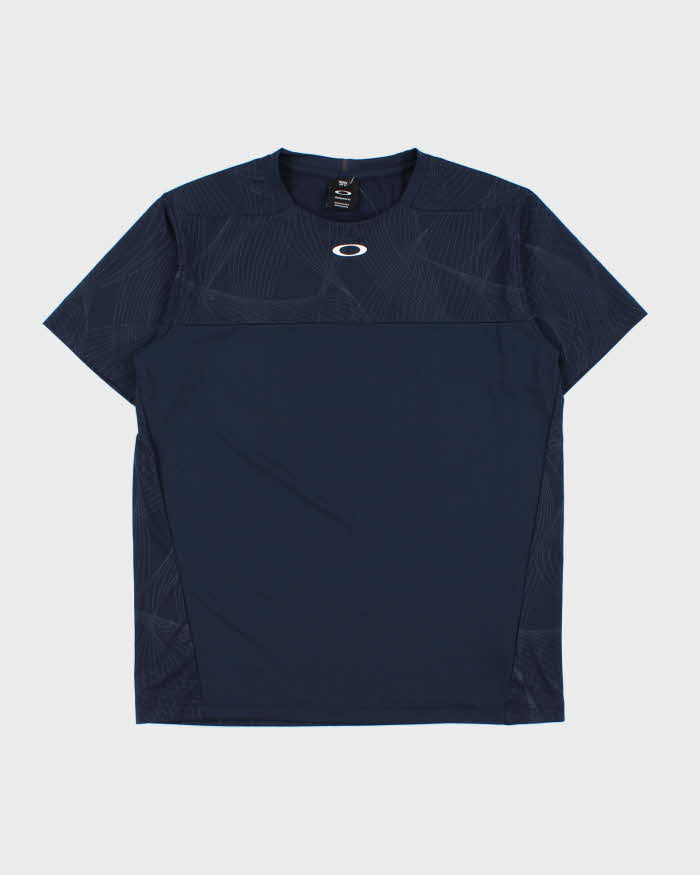 Vintage Oakley Navy Patterned O Logo Performance Fit Crewneck Active T-Shirt - M