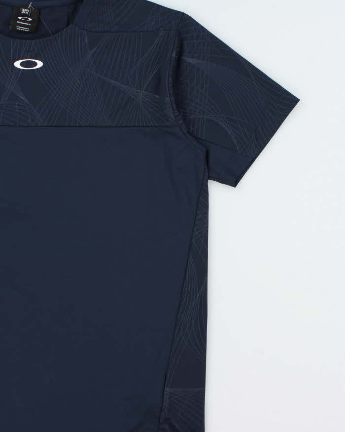 Vintage Oakley Navy Patterned O Logo Performance Fit Crewneck Active T-Shirt - M