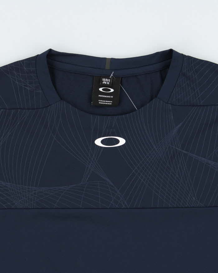 Vintage Oakley Navy Patterned O Logo Performance Fit Crewneck Active T-Shirt - M