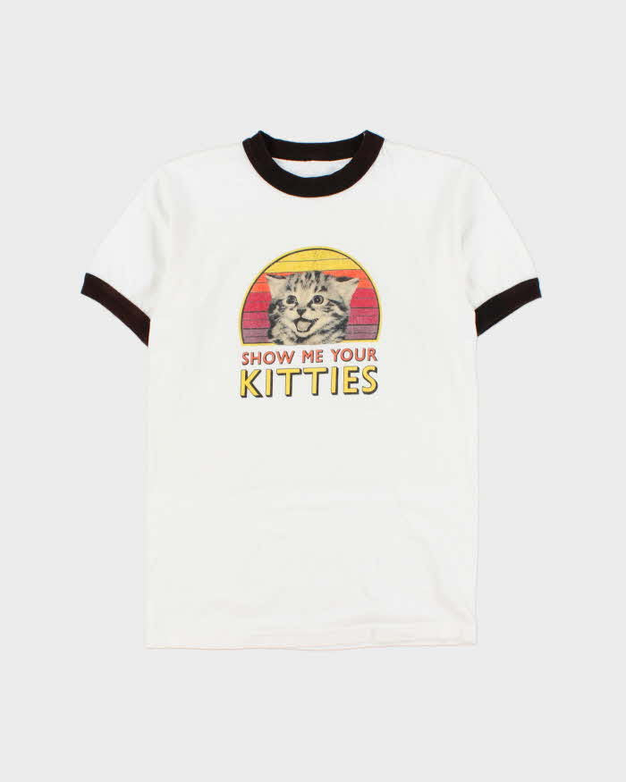 Vintage Show Me Your Kitties Heavyweight Crewneck Ringer T-Shirt - S