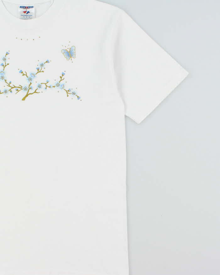 Vintage Y2K 00s Embroidered Floral Embellished Heavyweight Z Jerzees Crewneck T-Shirt - M