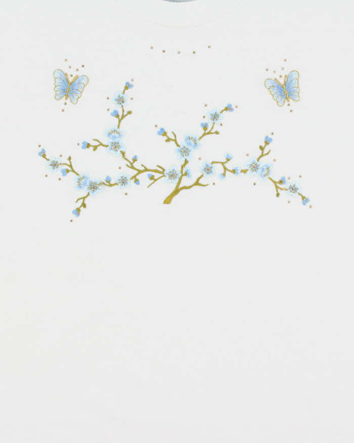 Vintage Y2K 00s Embroidered Floral Embellished Heavyweight Z Jerzees Crewneck T-Shirt - M
