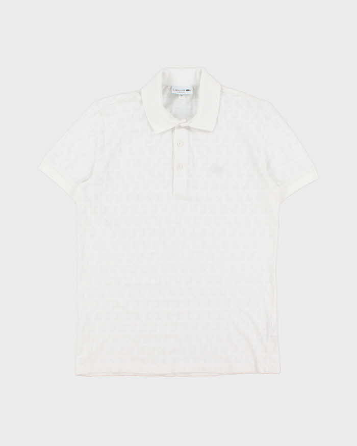 Vintage Lacoste White Pique Monogram Mesh Regular Fit Short Sleeve Polo Shirt - S