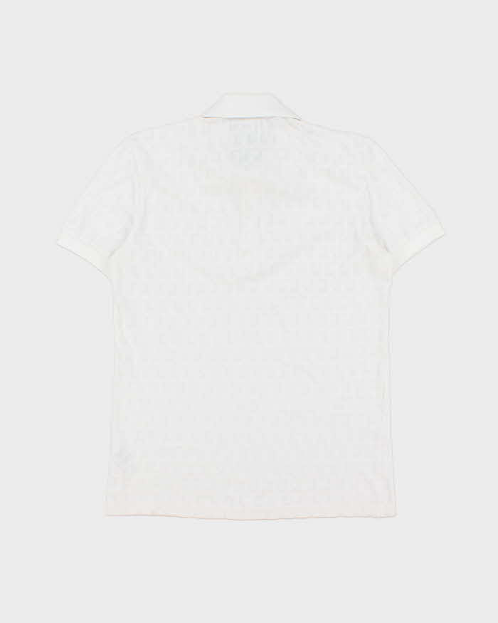 Vintage Lacoste White Pique Monogram Mesh Regular Fit Short Sleeve Polo Shirt - S