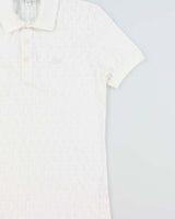 Vintage Lacoste White Pique Monogram Mesh Regular Fit Short Sleeve Polo Shirt - S