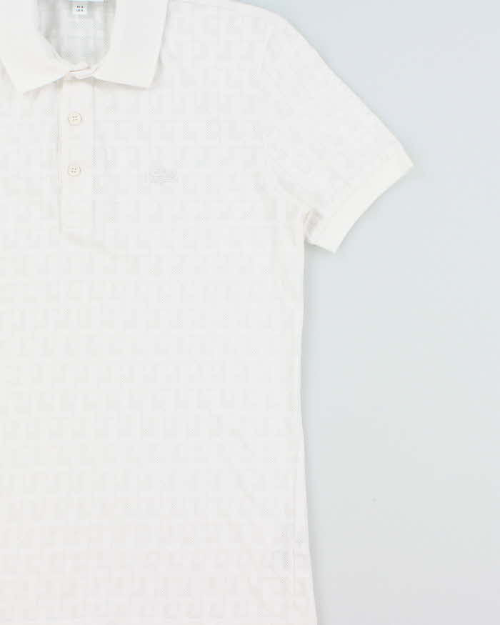 Vintage Lacoste White Pique Monogram Mesh Regular Fit Short Sleeve Polo Shirt - S