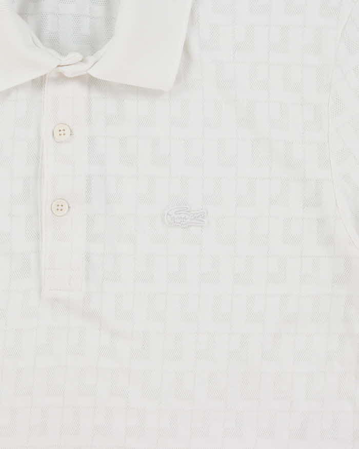 Vintage Lacoste White Pique Monogram Mesh Regular Fit Short Sleeve Polo Shirt - S