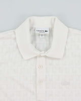 Vintage Lacoste White Pique Monogram Mesh Regular Fit Short Sleeve Polo Shirt - S