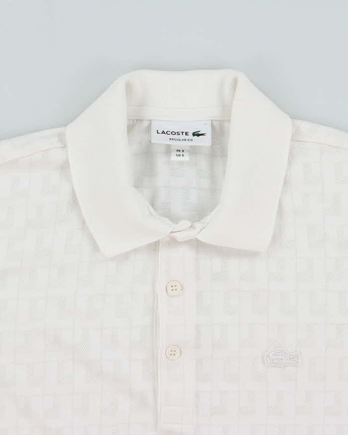 Vintage Lacoste White Pique Monogram Mesh Regular Fit Short Sleeve Polo Shirt - S