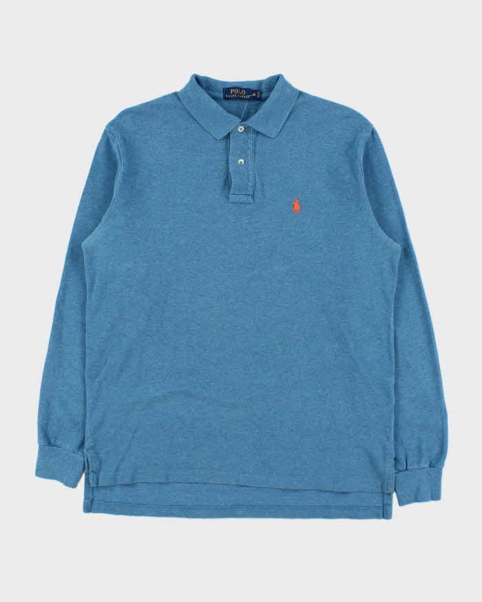 Vintage Polo Ralph Lauren Aqua Marl Classic Long Sleeve Polo Shirt - M