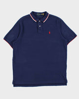 Vintage Polo Ralph Lauren Navy Striped Trim Classic Fit Short Sleeve Polo Shirt - L