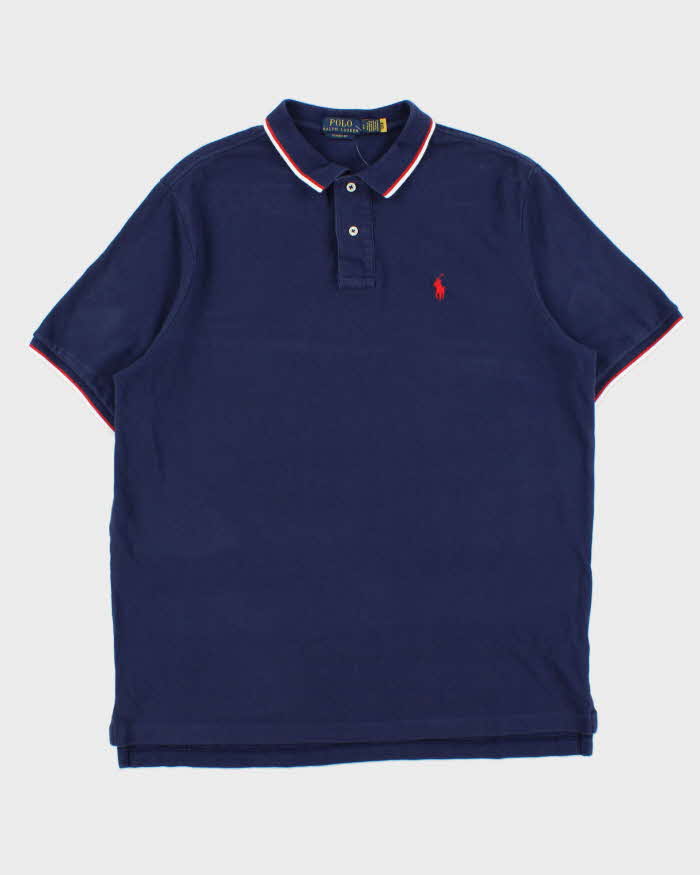 Vintage Polo Ralph Lauren Navy Striped Trim Classic Fit Short Sleeve Polo Shirt - L