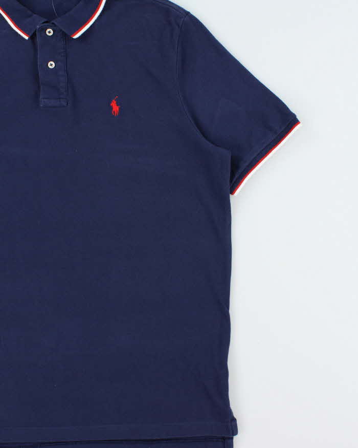Vintage Polo Ralph Lauren Navy Striped Trim Classic Fit Short Sleeve Polo Shirt - L