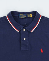 Vintage Polo Ralph Lauren Navy Striped Trim Classic Fit Short Sleeve Polo Shirt - L