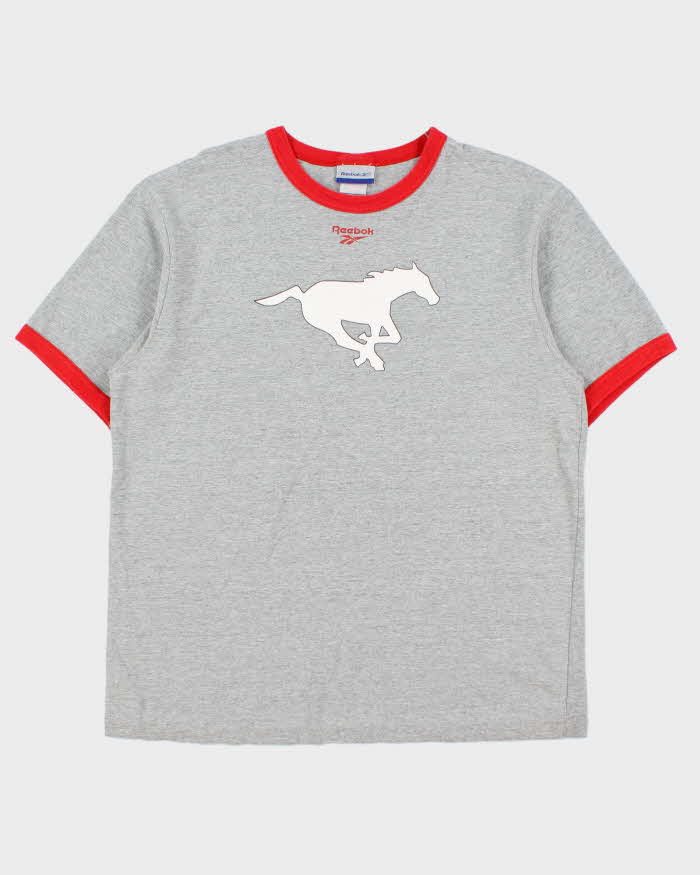 Vintage Y2K 00s Reebok Marl Grey Calgary Stampeders CFL Heavyweight Made In Canada Crewneck Ringer T-Shirt - XL