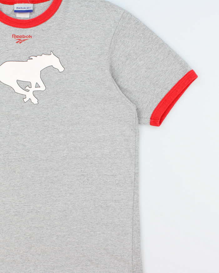 Vintage Y2K 00s Reebok Marl Grey Calgary Stampeders CFL Heavyweight Made In Canada Crewneck Ringer T-Shirt - XL