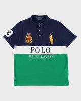 Vintage Polo Ralph Lauren Big Pony #3 Embroidered Custom Slim Fit Striped Short Sleeve Polo Shirt - L