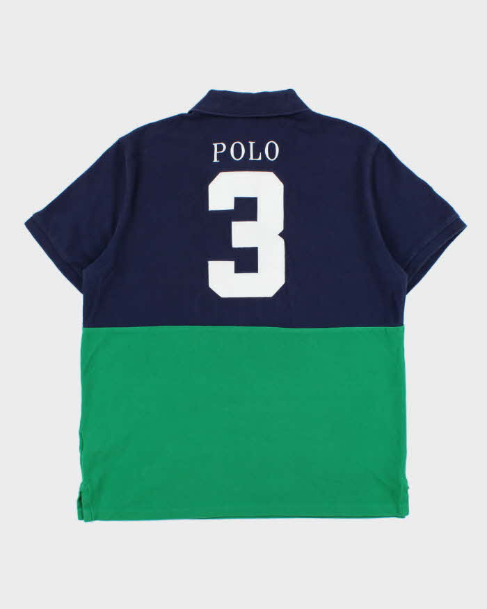 Vintage Polo Ralph Lauren Big Pony #3 Embroidered Custom Slim Fit Striped Short Sleeve Polo Shirt - L