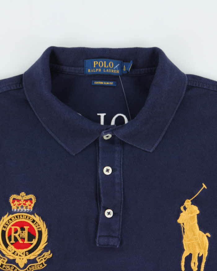 Vintage Polo Ralph Lauren Big Pony #3 Embroidered Custom Slim Fit Striped Short Sleeve Polo Shirt - L