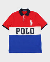 Vintage Polo Ralph Lauren Big Pony Striped Spell Out Classic Fit Short Sleeve Polo Shirt - M