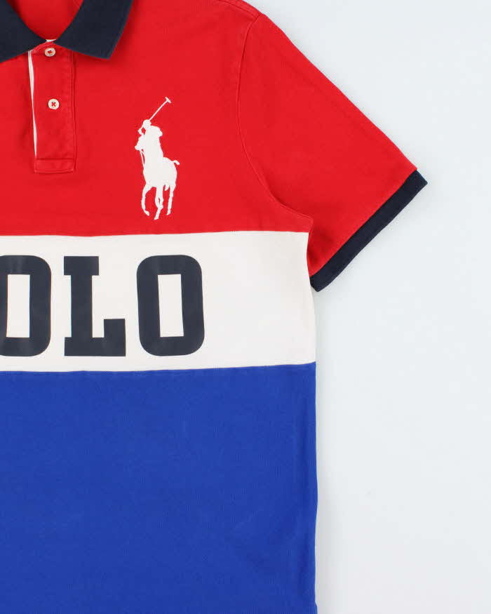 Vintage Polo Ralph Lauren Big Pony Striped Spell Out Classic Fit Short Sleeve Polo Shirt - M