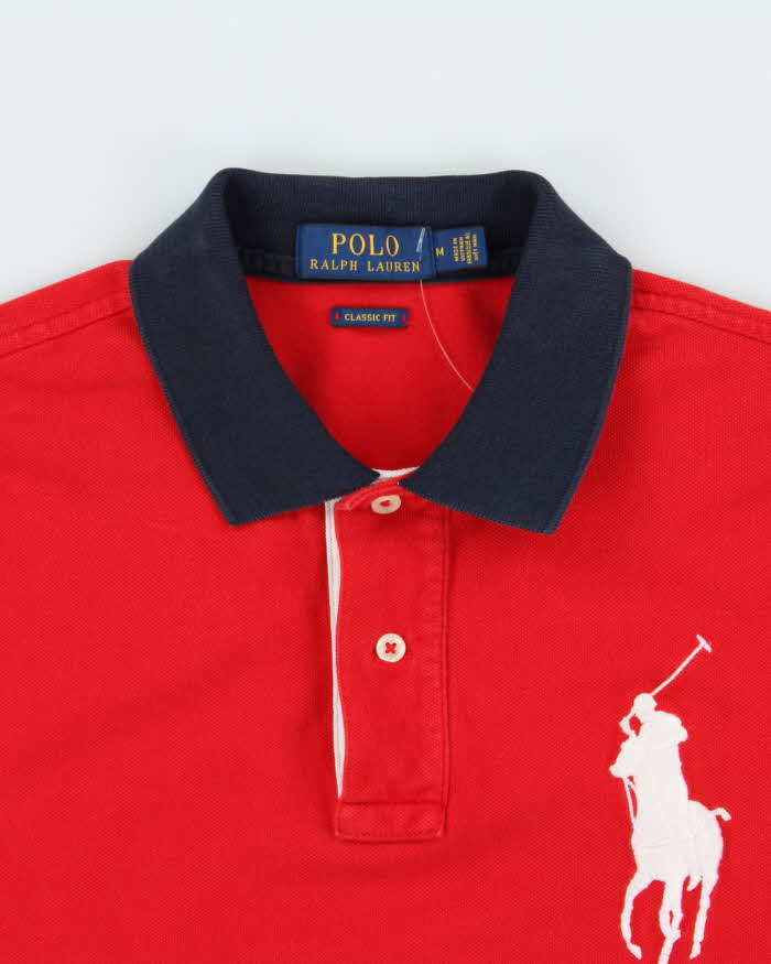 Vintage Polo Ralph Lauren Big Pony Striped Spell Out Classic Fit Short Sleeve Polo Shirt - M