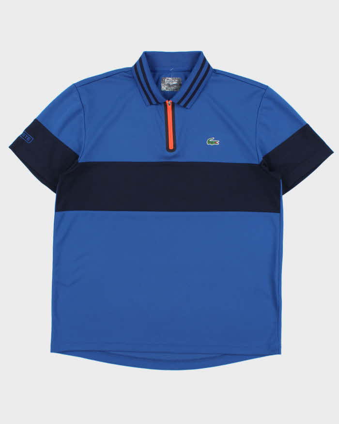 Vintage Lacoste Sport Striped Ultra Dry Short Sleeve Tech Zip Polo Shirt - L