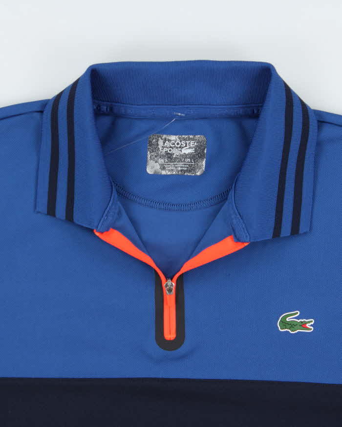 Vintage Lacoste Sport Striped Ultra Dry Short Sleeve Tech Zip Polo Shirt - L