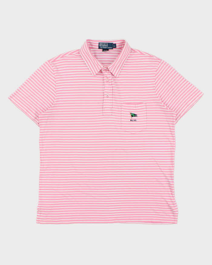Vintage Y2K 00s Polo Ralph Lauren Yachting Club R.L.Y.C Striped Short Sleeve Pocket Polo Shirt - L
