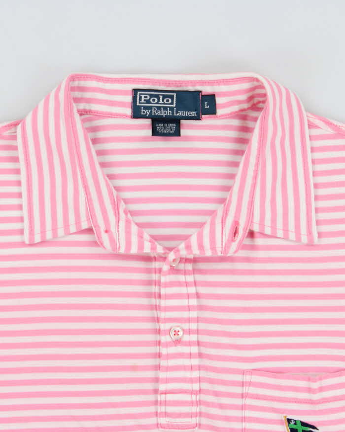 Vintage Y2K 00s Polo Ralph Lauren Yachting Club R.L.Y.C Striped Short Sleeve Pocket Polo Shirt - L