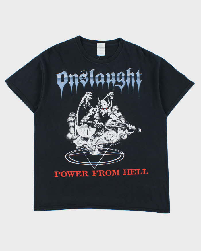 Vintage Y2K 00s Onslaught Power From Hell Angels Of Death Trash Metal Heavyweight Gildan Crewneck T-Shirt - L