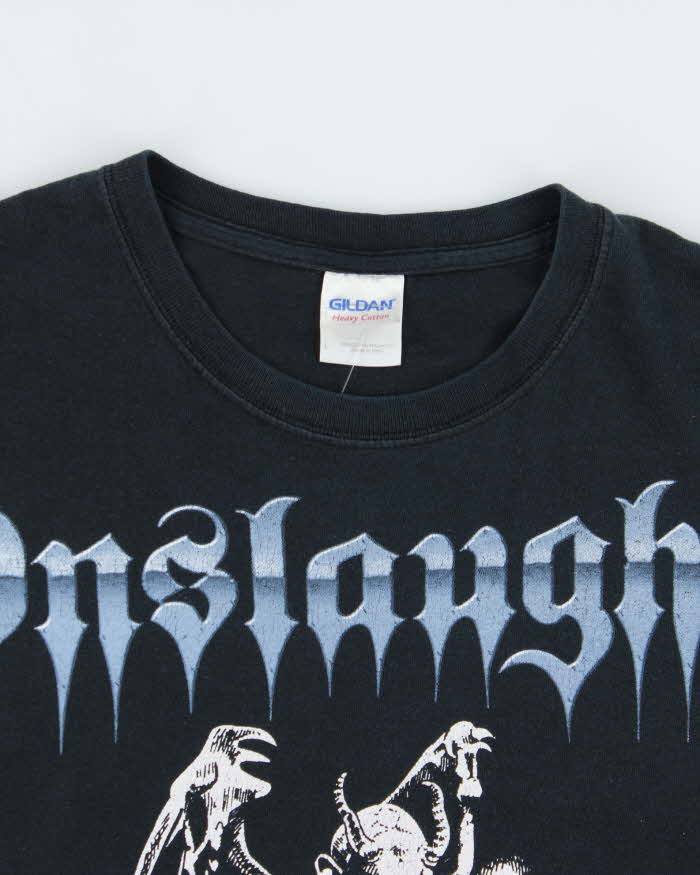 Vintage Y2K 00s Onslaught Power From Hell Angels Of Death Trash Metal Heavyweight Gildan Crewneck T-Shirt - L