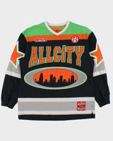 Just Don All City Versus Hell City Classic Heavyweight Striped V-Neck Long Sleeve Hockey T-Shirt - M