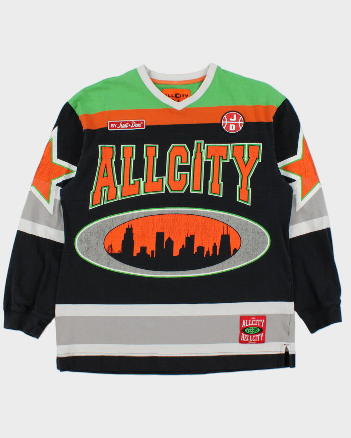 Just Don All City Versus Hell City Classic Heavyweight Striped V-Neck Long Sleeve Hockey T-Shirt - M