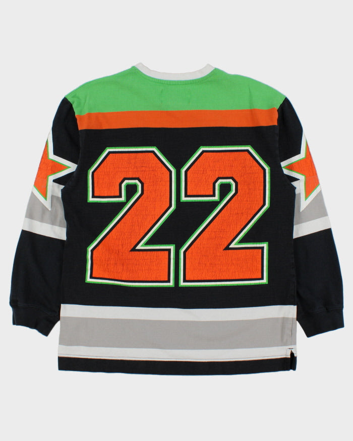 Just Don All City Versus Hell City Classic Heavyweight Striped V-Neck Long Sleeve Hockey T-Shirt - M