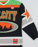 Just Don All City Versus Hell City Classic Heavyweight Striped V-Neck Long Sleeve Hockey T-Shirt - M