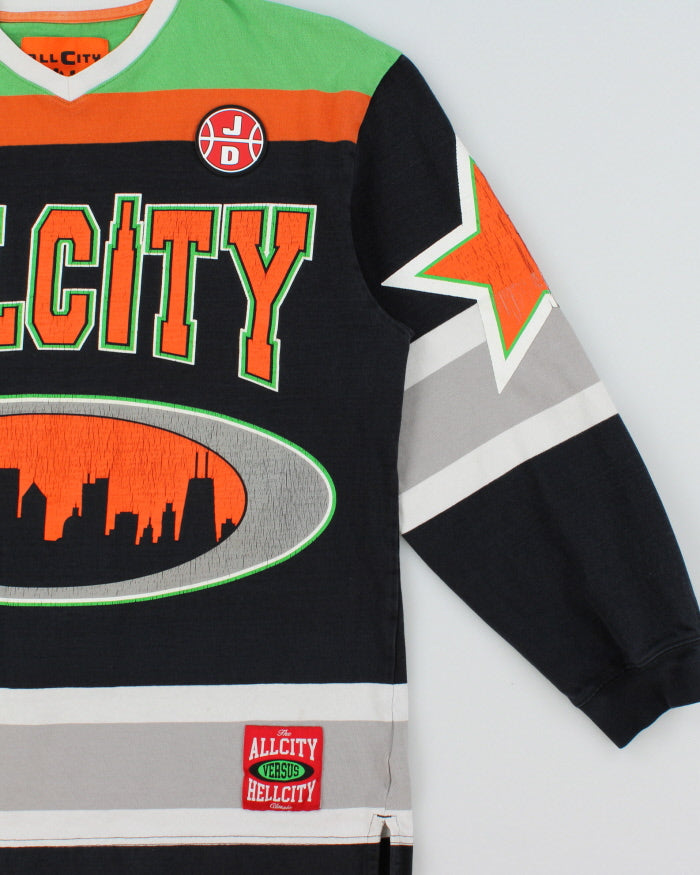 Just Don All City Versus Hell City Classic Heavyweight Striped V-Neck Long Sleeve Hockey T-Shirt - M