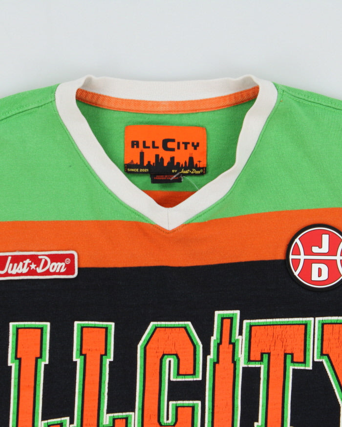 Just Don All City Versus Hell City Classic Heavyweight Striped V-Neck Long Sleeve Hockey T-Shirt - M