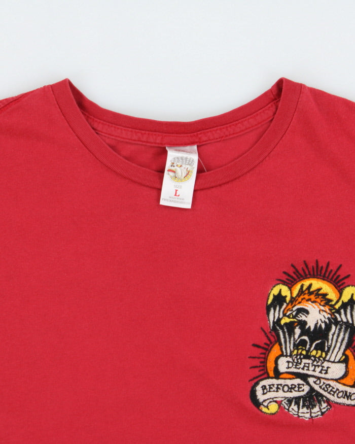 Vintage Y2K 00s Ed Hardy Christian Audigier Embroidered Death Before Dishonor Made In USA Crewneck T-Shirt - L