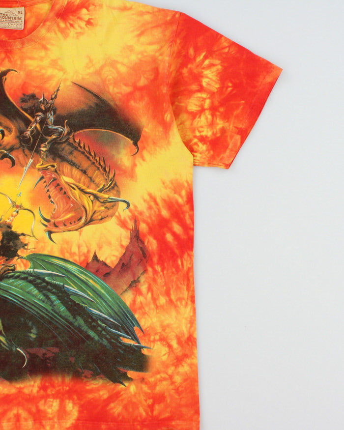 Vintage 2001 Y2K The Mountain Heavyweight Fantasy Dragon Meikle John Crewneck Tie-Dye Crewneck T-Shirt - XL