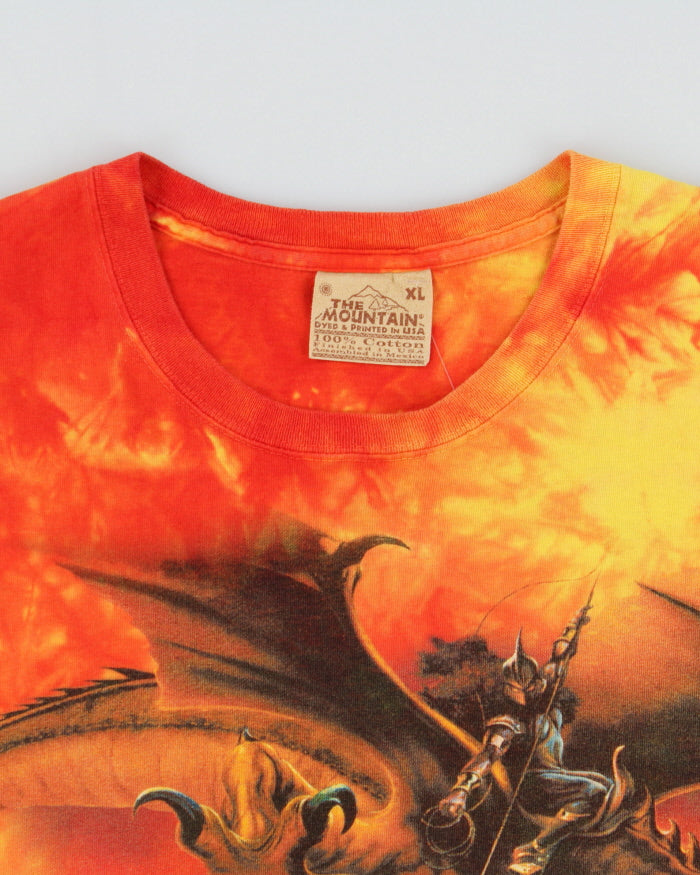 Vintage 2001 Y2K The Mountain Heavyweight Fantasy Dragon Meikle John Crewneck Tie-Dye Crewneck T-Shirt - XL