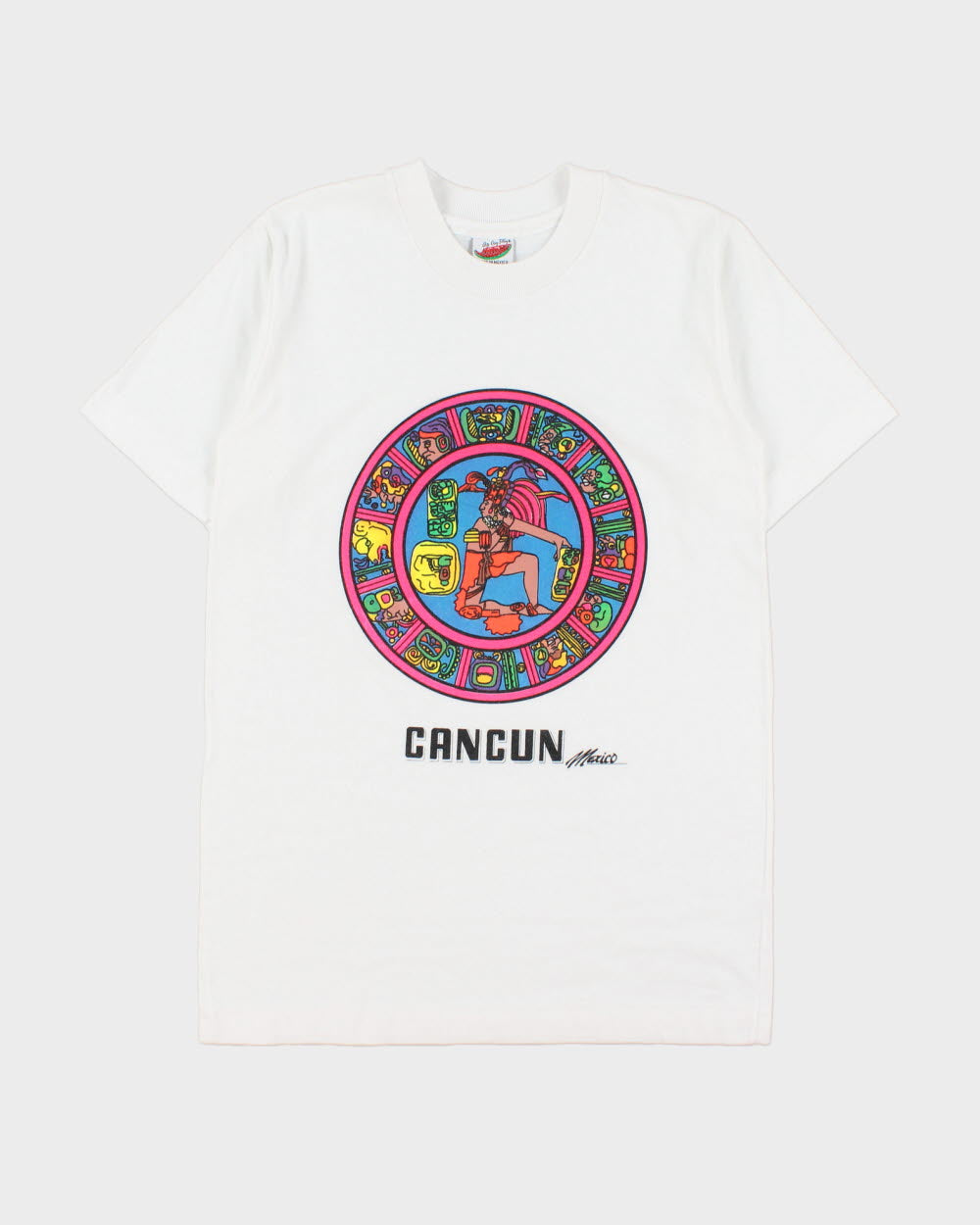 Vintage 1990s Cancun Mexico Mayan Calendar Graphic Single Stitch T-shirt - M