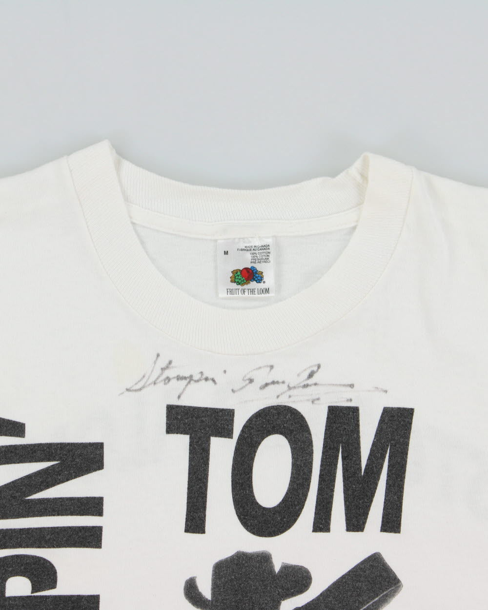 Vintage 1995 Stompin Tom Connors Signed Country Folk Music Heavyweight Single Stitch Made In Canada Crewneck T-Shirt - M
