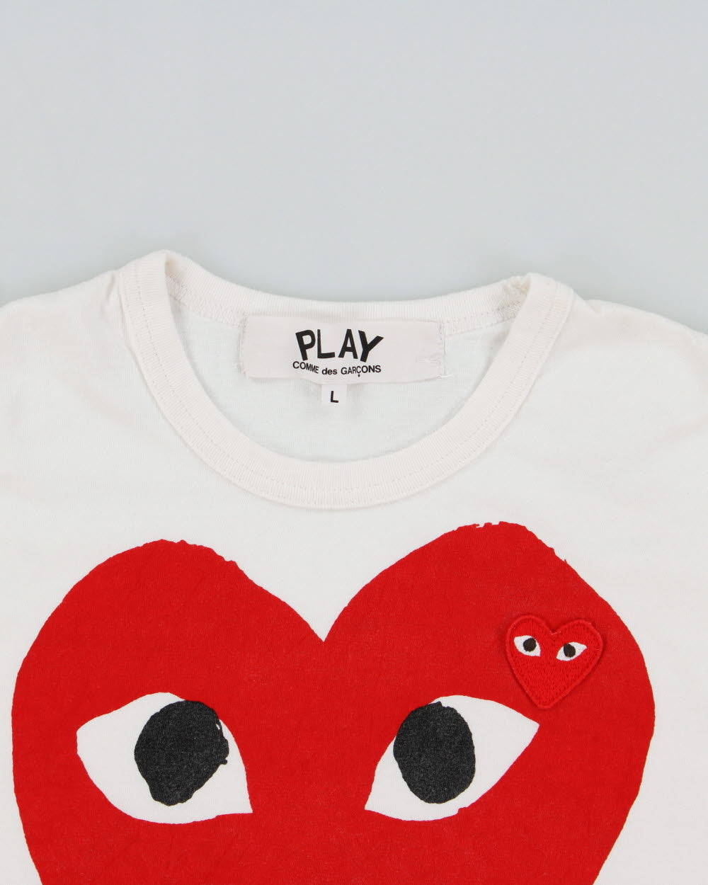 Comme Des Garçons PLAY Heavyweight Double Heart Embroidered Single Stitch Crewneck T-Shirt - L