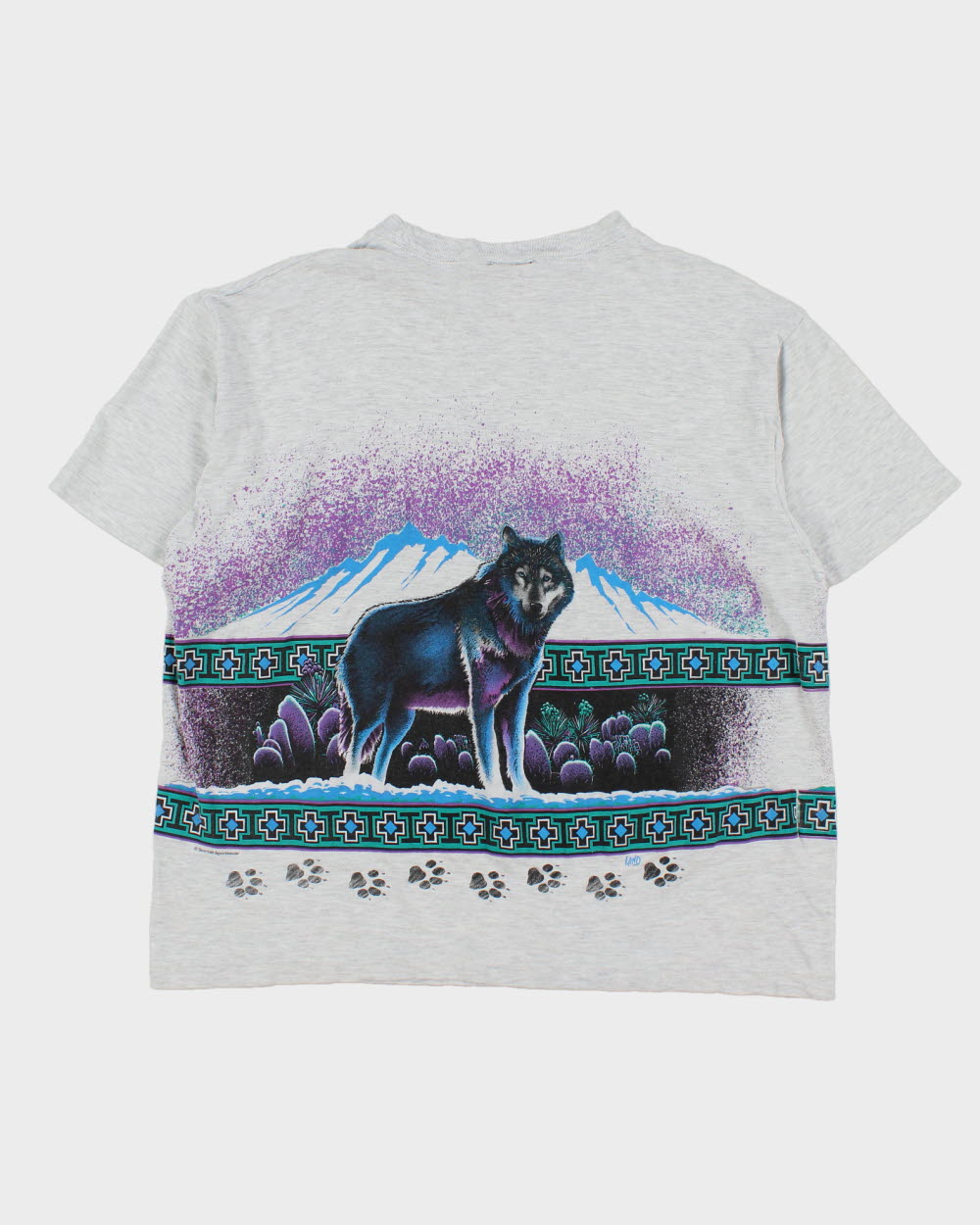Vintage Sunrise Sportswear Grey Marl Heavyweight Land Wolf Boxy Crewneck T-Shirt - L